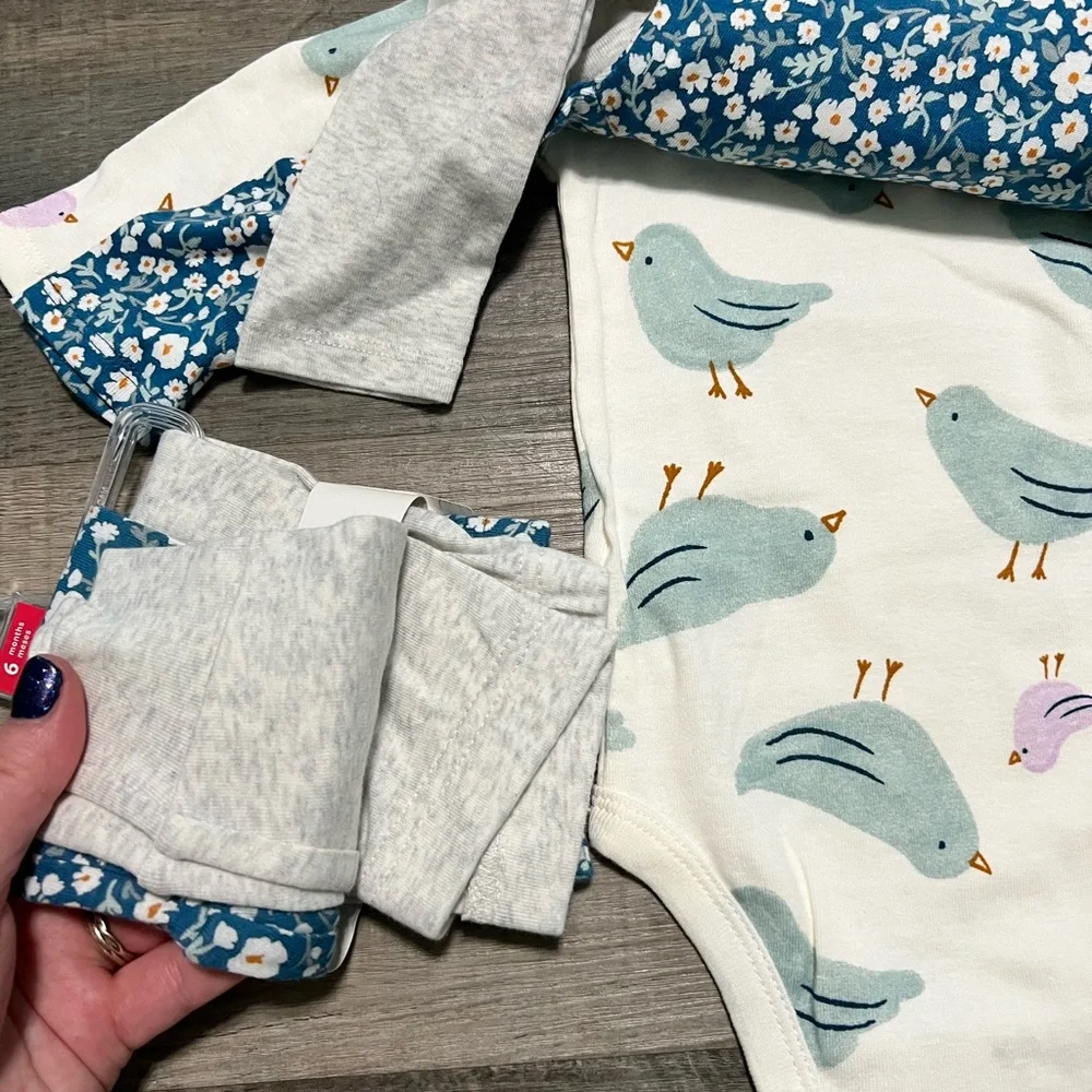 Carter's Gray and Blue Floral Bodysuit‎ Set NWT